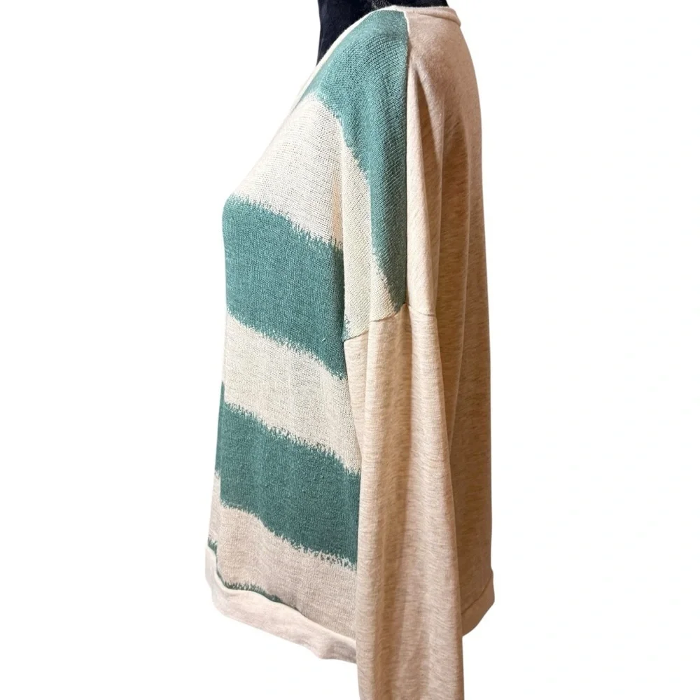 Teal and Cream Striped Sweater | Sz L - Picture 4 of 7